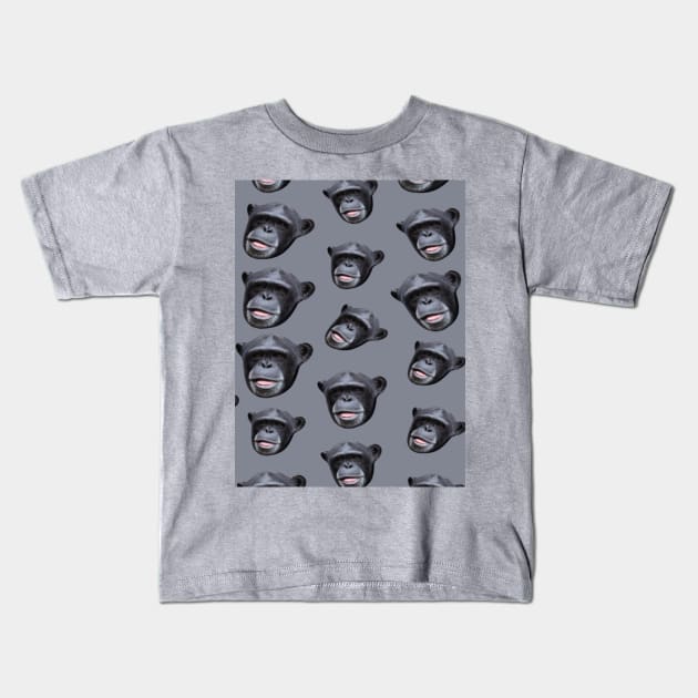 1980s funny ape monkey grey black chimpanzee Kids T-Shirt by Tina